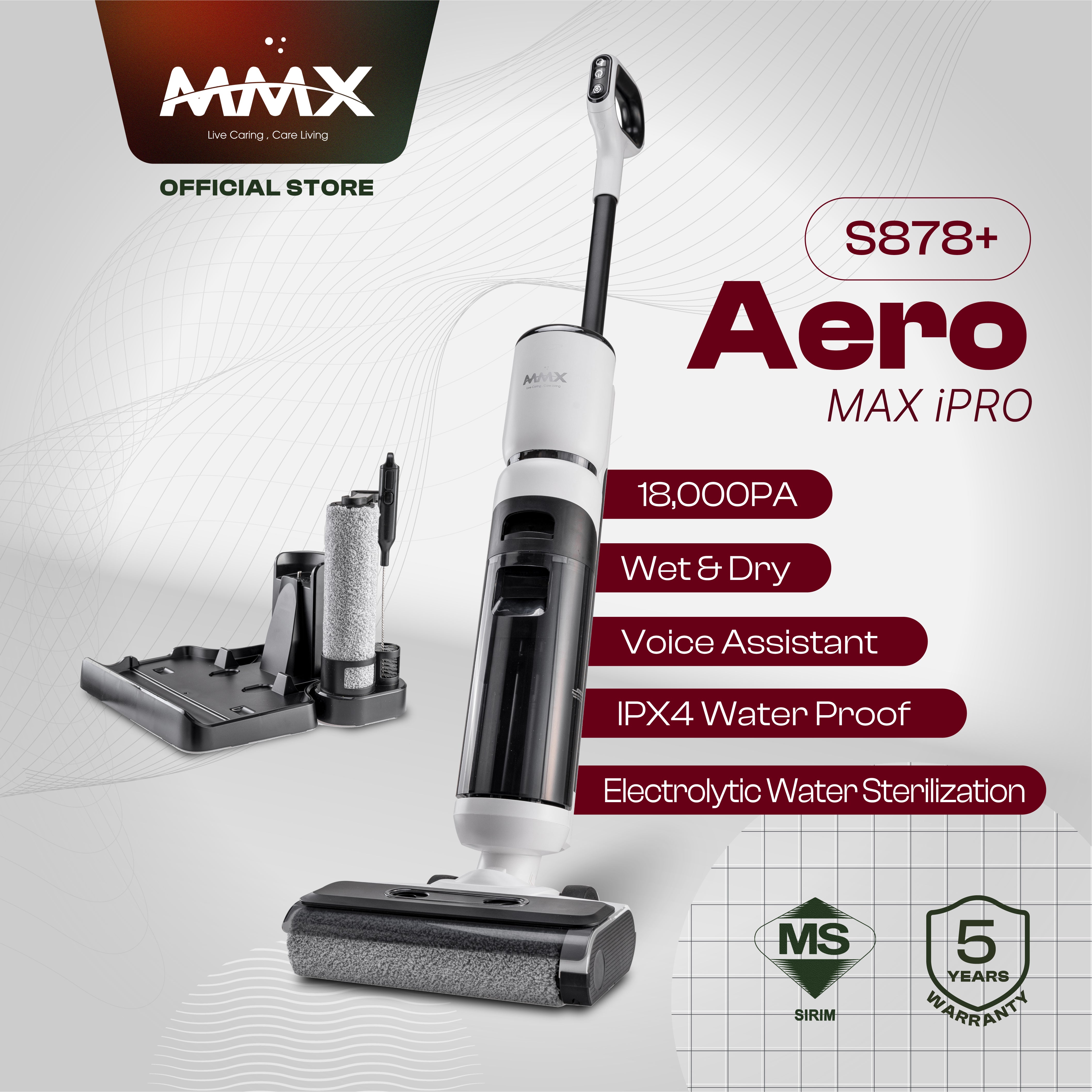 Washer MMXMALL iPro & – Wet Floor Aero IPX4 Cordless Max Smart Dry S878+