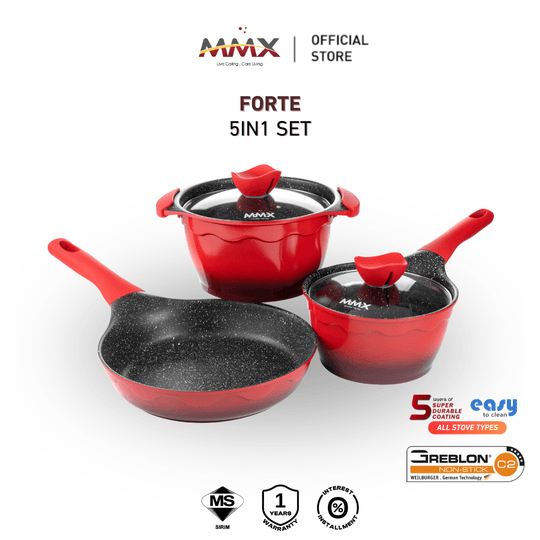 MMX Forte Black Marble Non-Stick 5pcs Cookware Set