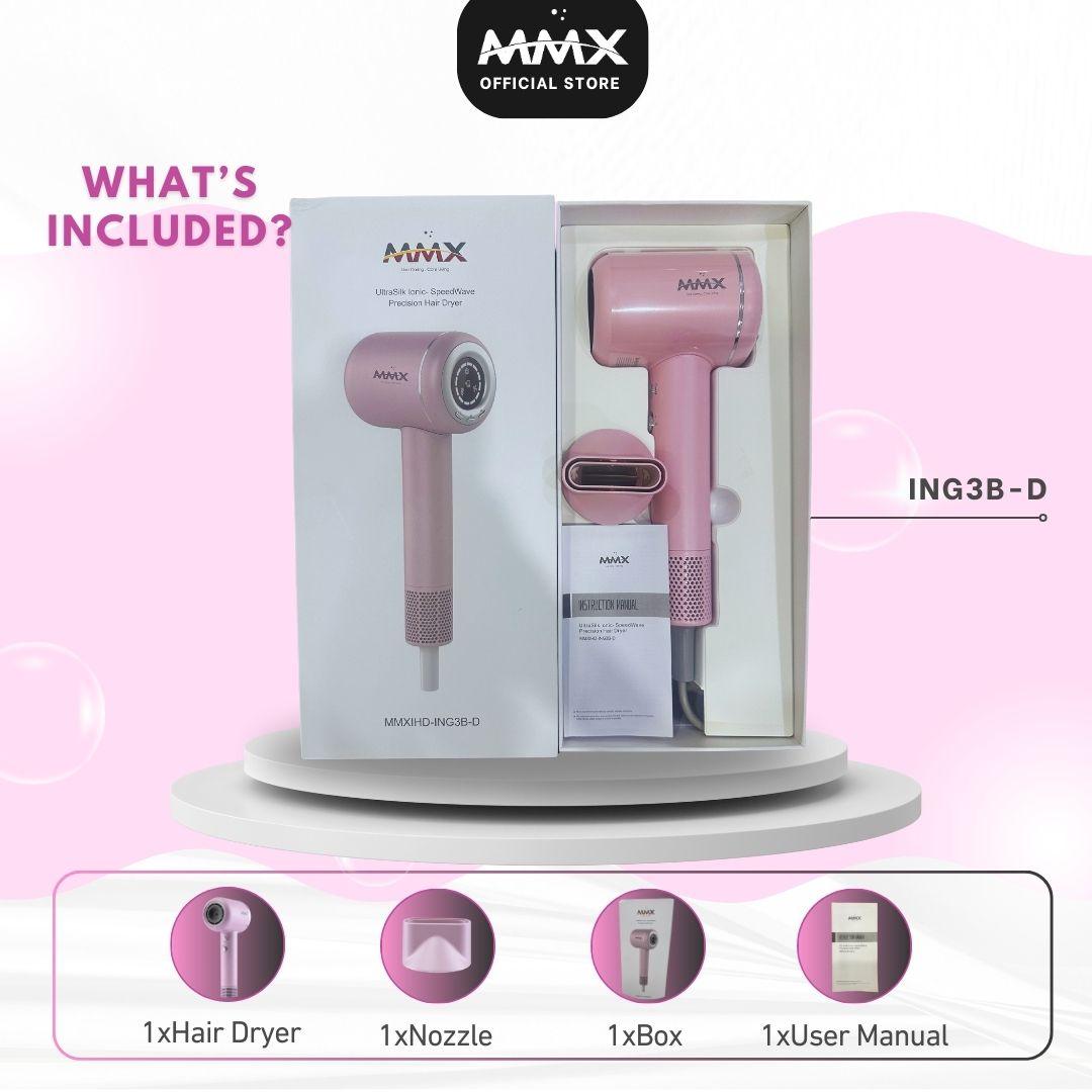 MMX IonGlow Pro: Ultra Dry Hair Dryer with 10M Negative Ions & 110,000 RPM Motor (Pink/Grey/White)