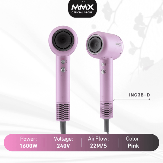 MMX IonGlow Pro: Ultra Dry Hair Dryer with 10M Negative Ions & 110,000 RPM Motor (Pink/Grey/White)