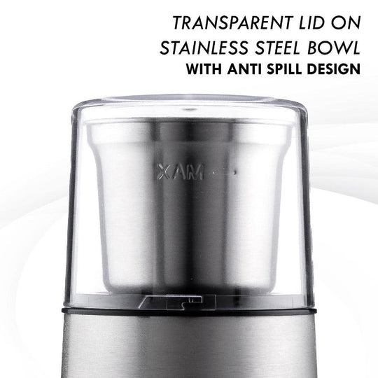 MMX Aroma Lite CG60 Stainless Steel Coffee Grinder Anti Spill Design 85G