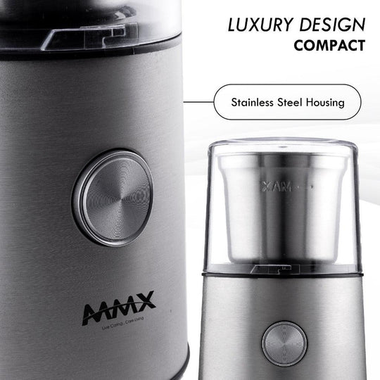 MMX Aroma Lite CG60 Stainless Steel Coffee Grinder Anti Spill Design 85G